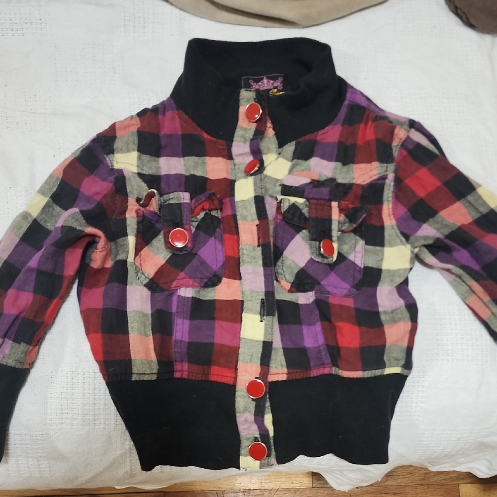 Plaid Jacket with Red Buttons